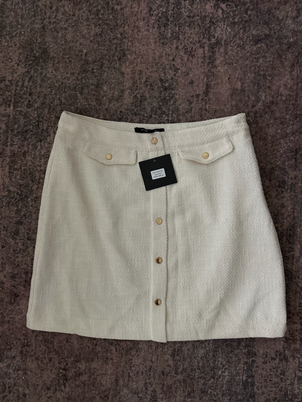 Cream Button-Front Mini Skirt with Flap Pocket Details